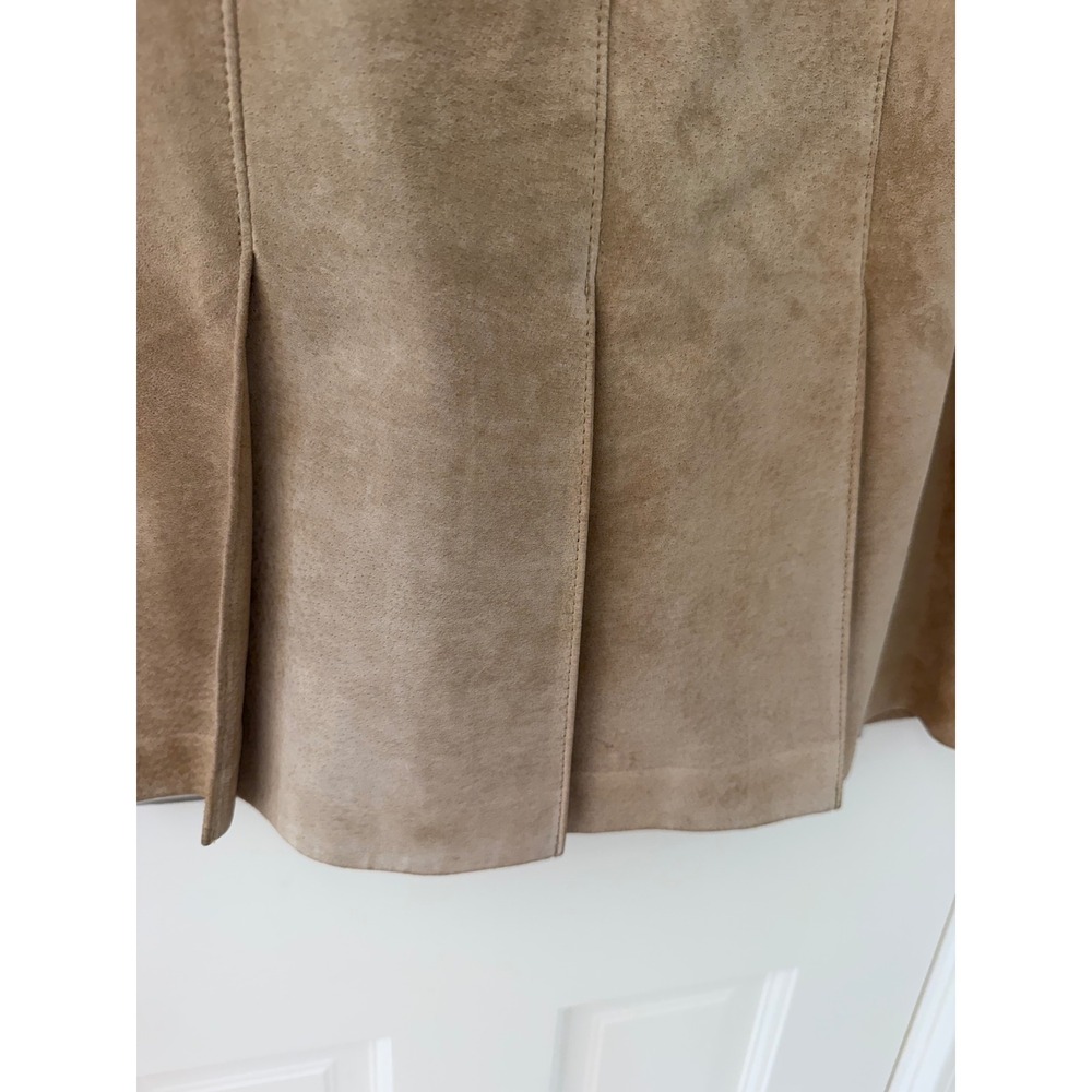 Vintage Ann Taylor Loft Pleated Suede Leather Skirt Tan Brown Size 12 Y2K - Picture 2 of 9
